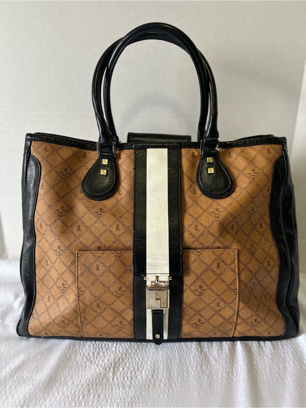 L.A.M.B. By Gwen Stefani Galloway Satchel with Center Cream Stripe